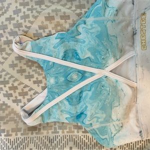 Blue and White Chestee Sports Bra
